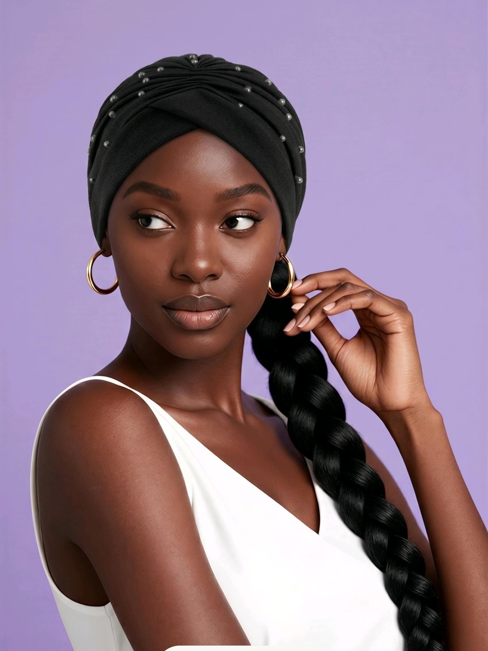 Black Beaded Turban Headwrap - Elegant Women’s Accessory